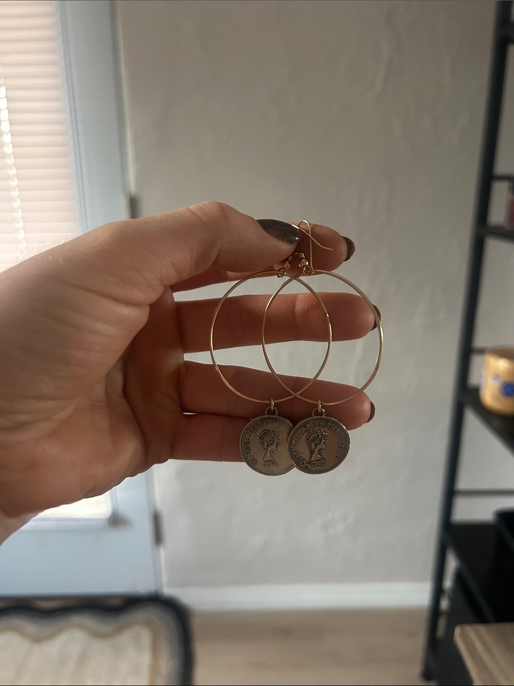 Gold Hoop Coin Drop Earrings - Women Jewelry